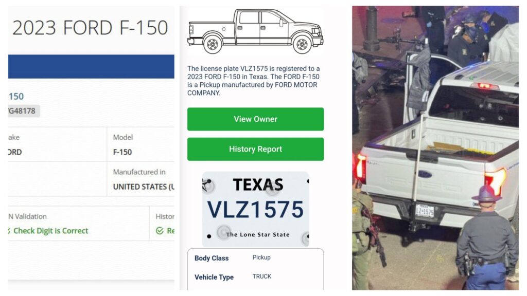 Photo: Texas License Confirmed Suspect Plate Number Is Vlz 1575 As He Used Ford F-150 Lightning Pickup To Ram Into Crowd Of People On Bourbon Street, New Orleans 1 incollage 20250101 1632010037263982332650885663 1024x576 2