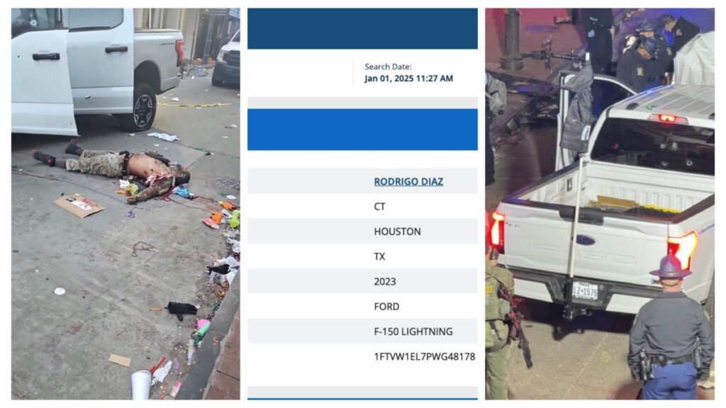 Video: Americans Call For Rodrigo Diaz, The Owner Of Ford F-150 Lightning Pickup With Vlz 1575 Plate Who Rented To Suspect To Be Investigated After He Plowed Into Crowd Of People On Bourbon Street, New Orleans 1 incollage 20250101 1804530218250237152800821485 1024x576 2