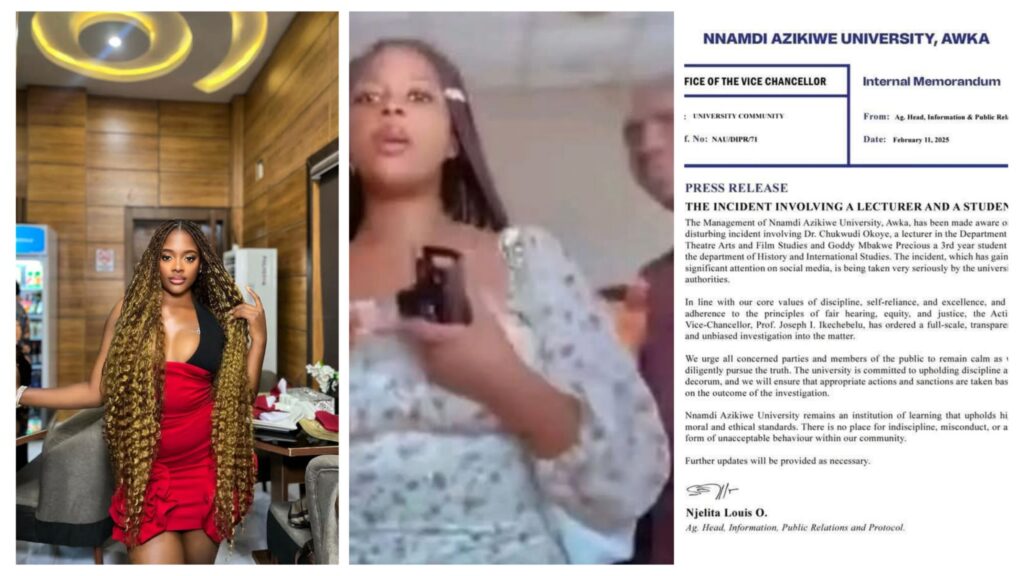 Video: Unizik Has Confirmed Pim Pim Mbakwe Will Be Expelled After Biting Lecturer, Dr Chukwudi Okoye Hand As She Tore His Clothes While Fighting After Interrupting Her Tiktok Video 1 incollage 20250212 2054137948124235161314761754 1024x576 2