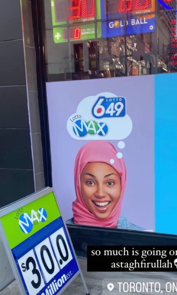 Lotto 647: Outrage As Muslim Woman Wearing Hijabi Is Promoting Lotto Max During Ramadan 1 20250317 1725215329803162693889102 615x1024 2