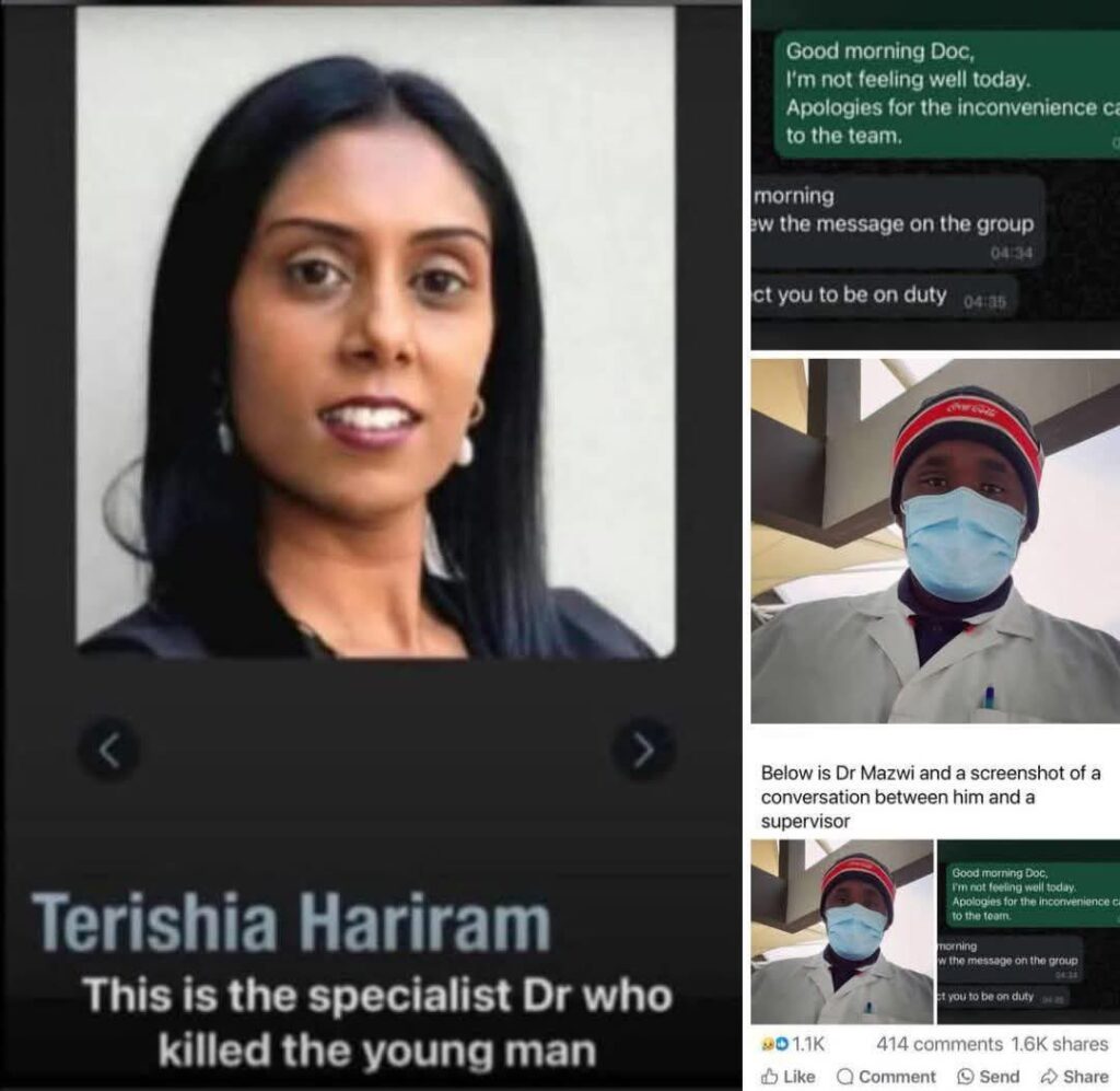 Photo: Terishia Hariram Identified As The Supervisor Who Allegedly Killed Dr Alulutho Mazwi As She Refused To Give Him Leave Before He Slumped 1 20250517 0808264395379257908623651 1024x997 2